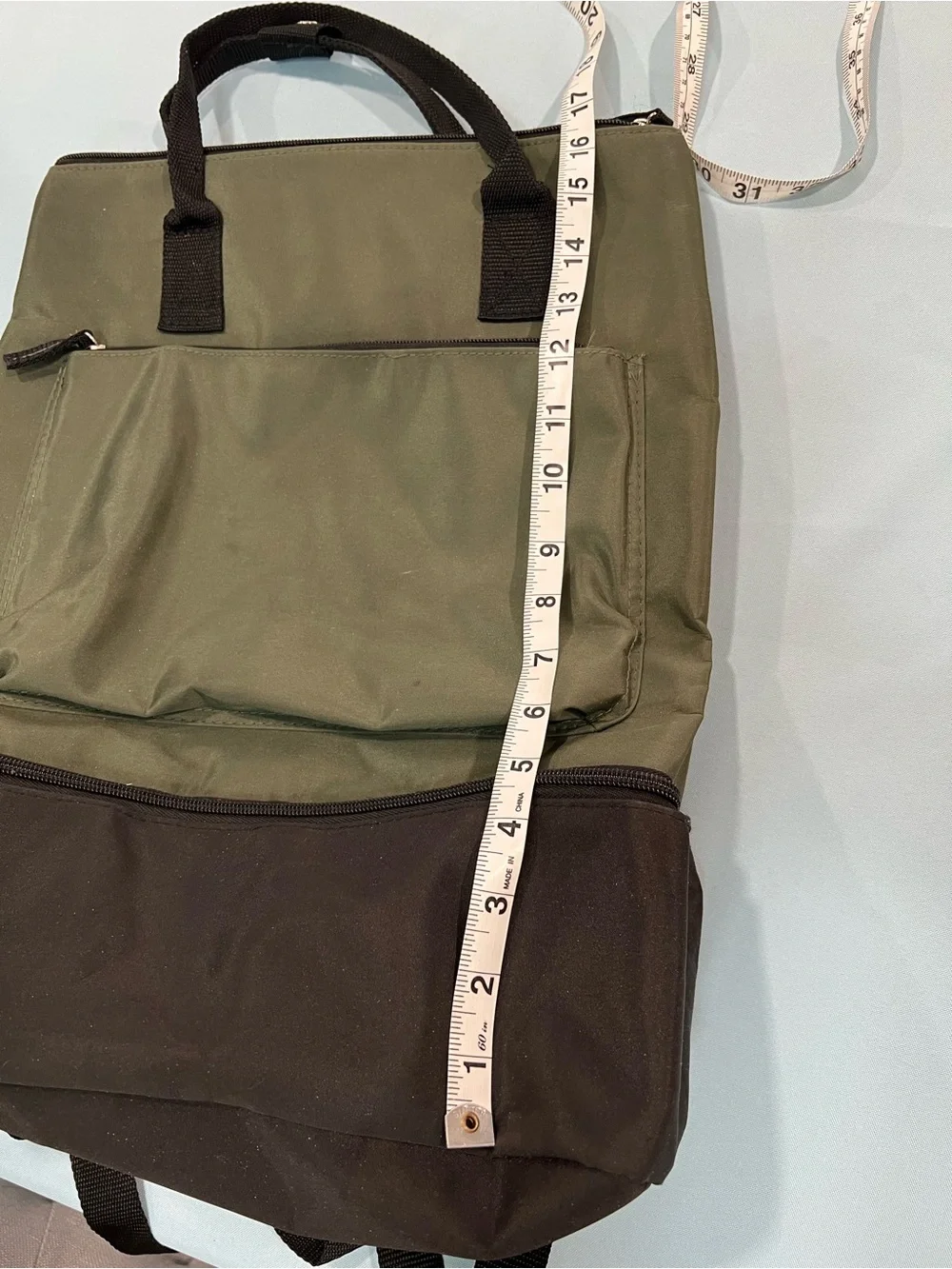 DSW Olive and Black Two-Tone Travel Backpack Tote - Picture 5 of 13